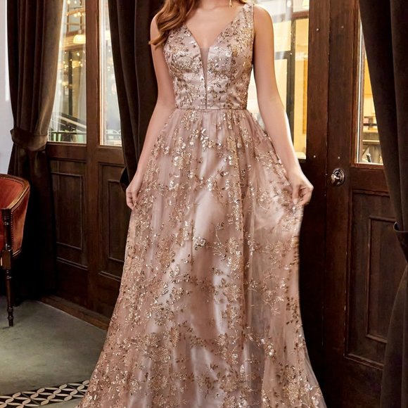 GOLD/SAGE COLOR V-Neck A-Line Shape Prom PARTY EVENING FORMAL GOWN Dress CD068 - Picture 7 of 7